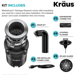 KRAUS WasteGuard High-Speed 1/3 HP Continuous Feed Ultra-Quiet Motor Garbage Disposal