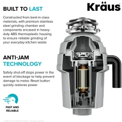 KRAUS WasteGuard High-Speed 1 HP Continuous Feed Ultra-Quie Garbage Disposal with Power Cord - Flange Included