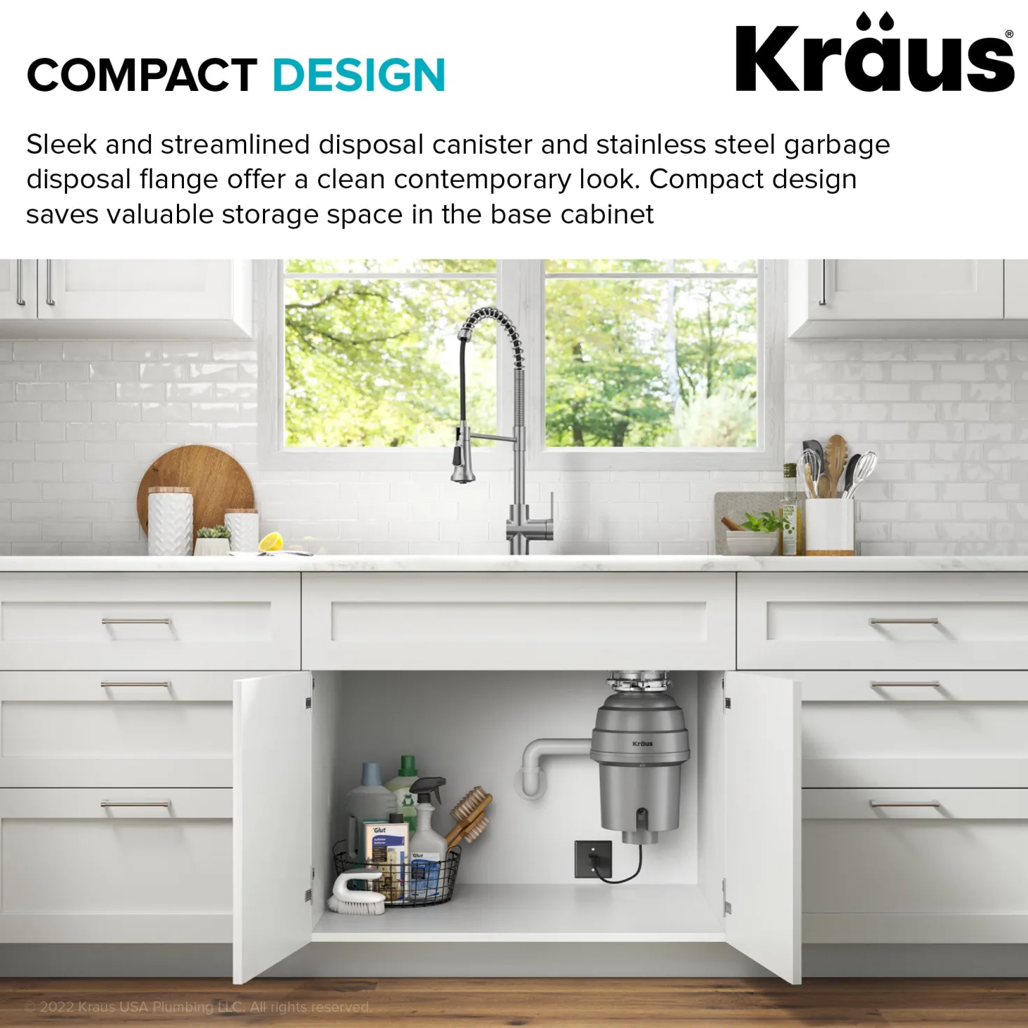 KRAUS WasteGuard High-Speed 1 HP Continuous Feed Ultra-Quie Garbage Disposal with Power Cord - Flange Included