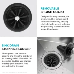 KRAUS WasteGuard High-Speed 1 HP Continuous Feed Ultra-Quie Garbage Disposal with Power Cord - Flange Included