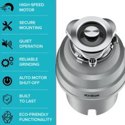 KRAUS WasteGuard High-Speed 1 HP Continuous Feed Ultra-Quie Garbage Disposal with Power Cord - Flange Included