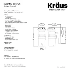KRAUS WasteGuard High-Speed Ultra Quiet 1/2 HP Continuous Feed Garbage Disposal