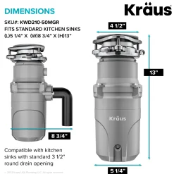 KRAUS WasteGuard High-Speed Ultra Quiet 1/2 HP Continuous Feed Garbage Disposal