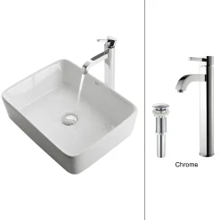 KRAUS White Rectangular Ceramic Sink and Ramus Faucet