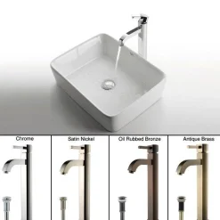 KRAUS White Rectangular Ceramic Sink and Ramus Faucet