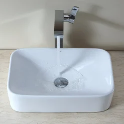 KRAUS White Rectangular Ceramic Bathroom Sink with Pop Up Drain
