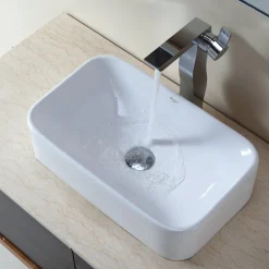 KRAUS White Rectangular Ceramic Bathroom Sink with Pop Up Drain