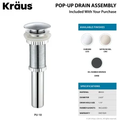 KRAUS White Rectangular Ceramic Bathroom Sink with Pop Up Drain