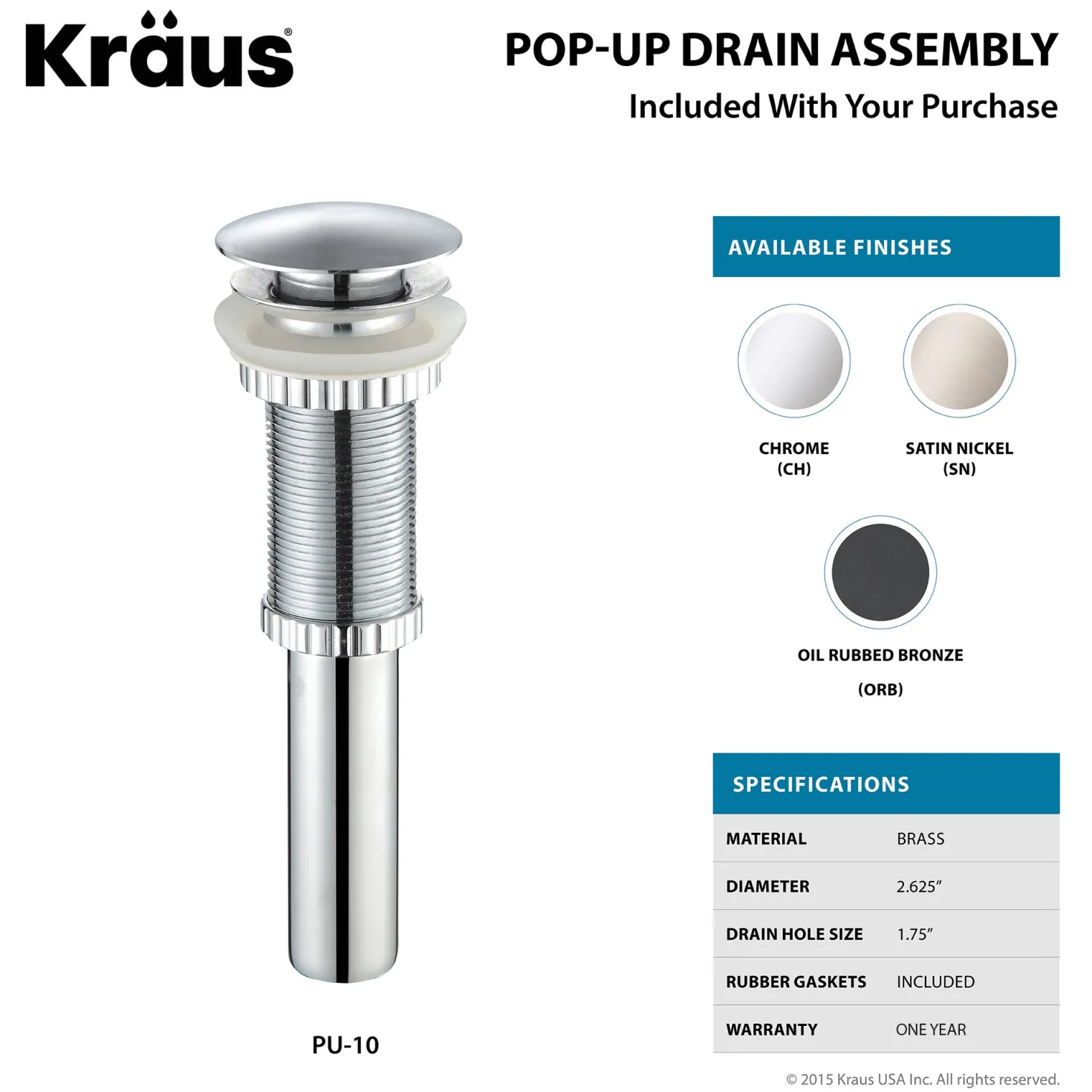 KRAUS White Rectangular Ceramic Bathroom Sink with Pop Up Drain