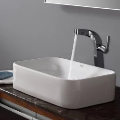 KRAUS White Rectangular Ceramic Bathroom Sink with Pop Up Drain
