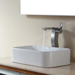 KRAUS White Rectangular Ceramic Bathroom Sink with Pop Up Drain