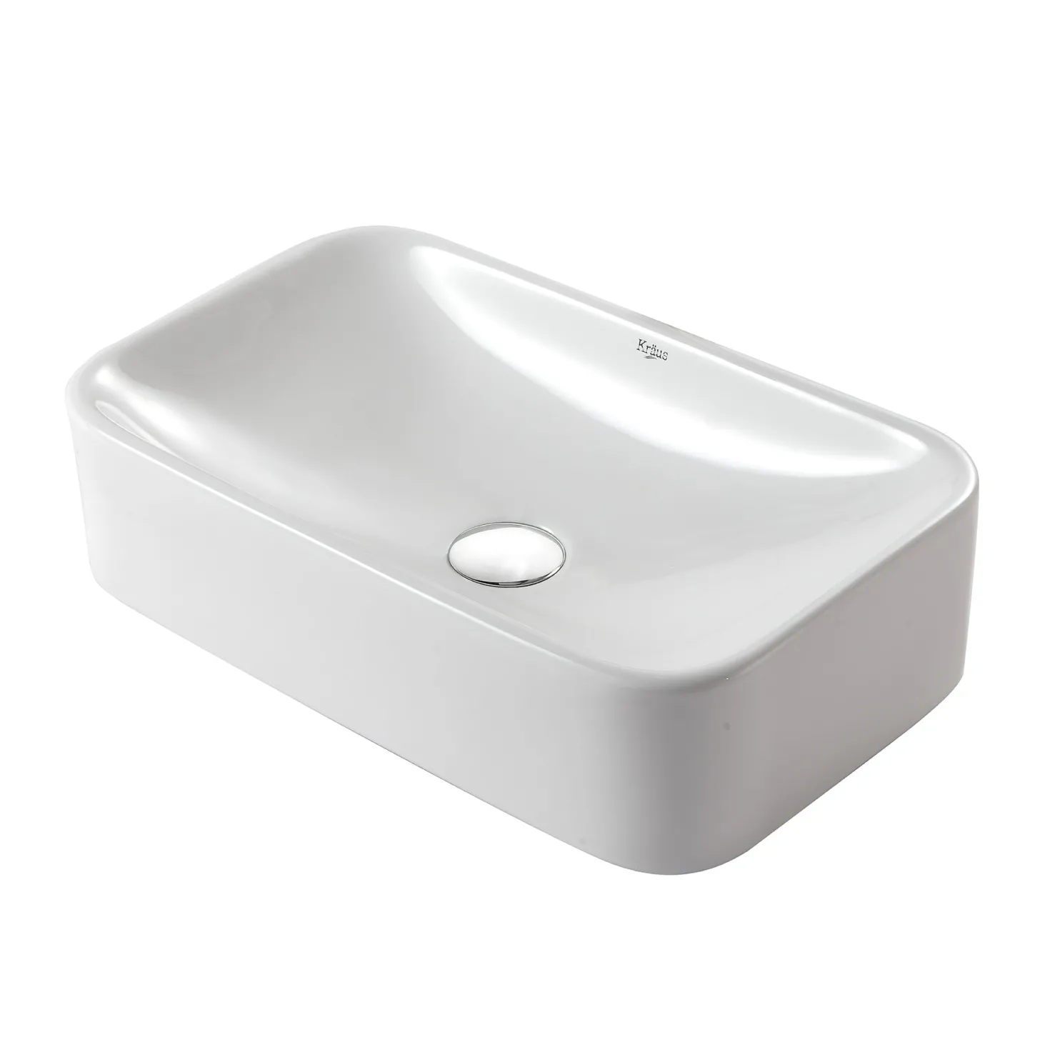KRAUS White Rectangular Ceramic Bathroom Sink with Pop Up Drain
