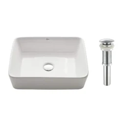 KRAUS White Rectangular Ceramic Bathroom Sink with Pop Up Drain