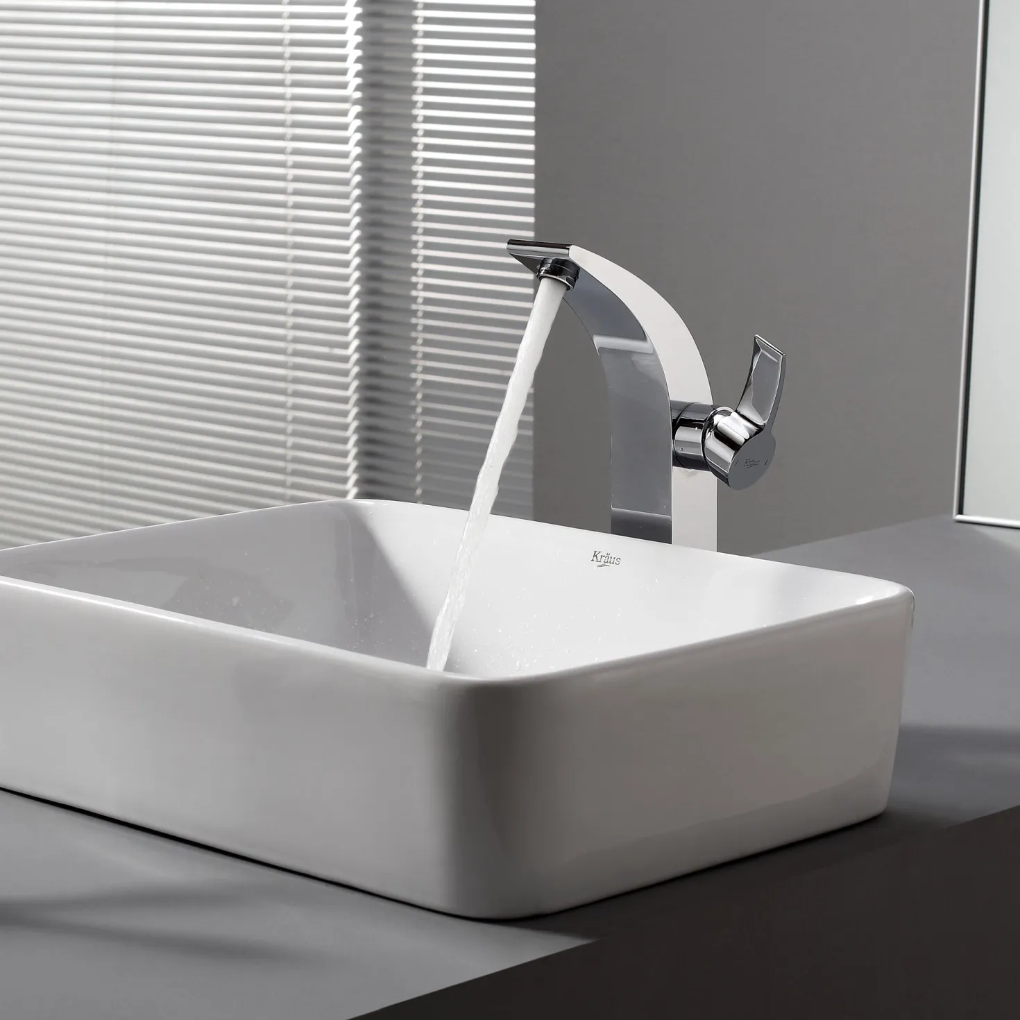 KRAUS White Rectangular Ceramic Bathroom Sink with Pop Up Drain