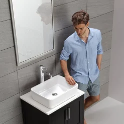 KRAUS White Rectangular Ceramic Bathroom Sink with Pop Up Drain