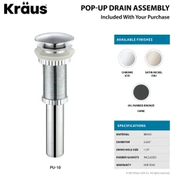 KRAUS White Rectangular Ceramic Bathroom Sink with Pop Up Drain