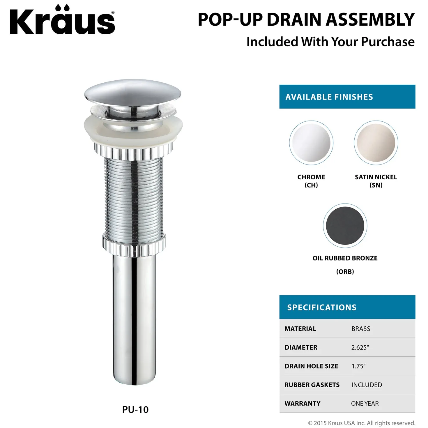 KRAUS White Rectangular Ceramic Bathroom Sink with Pop Up Drain