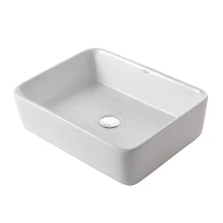 KRAUS White Rectangular Ceramic Bathroom Sink with Pop Up Drain