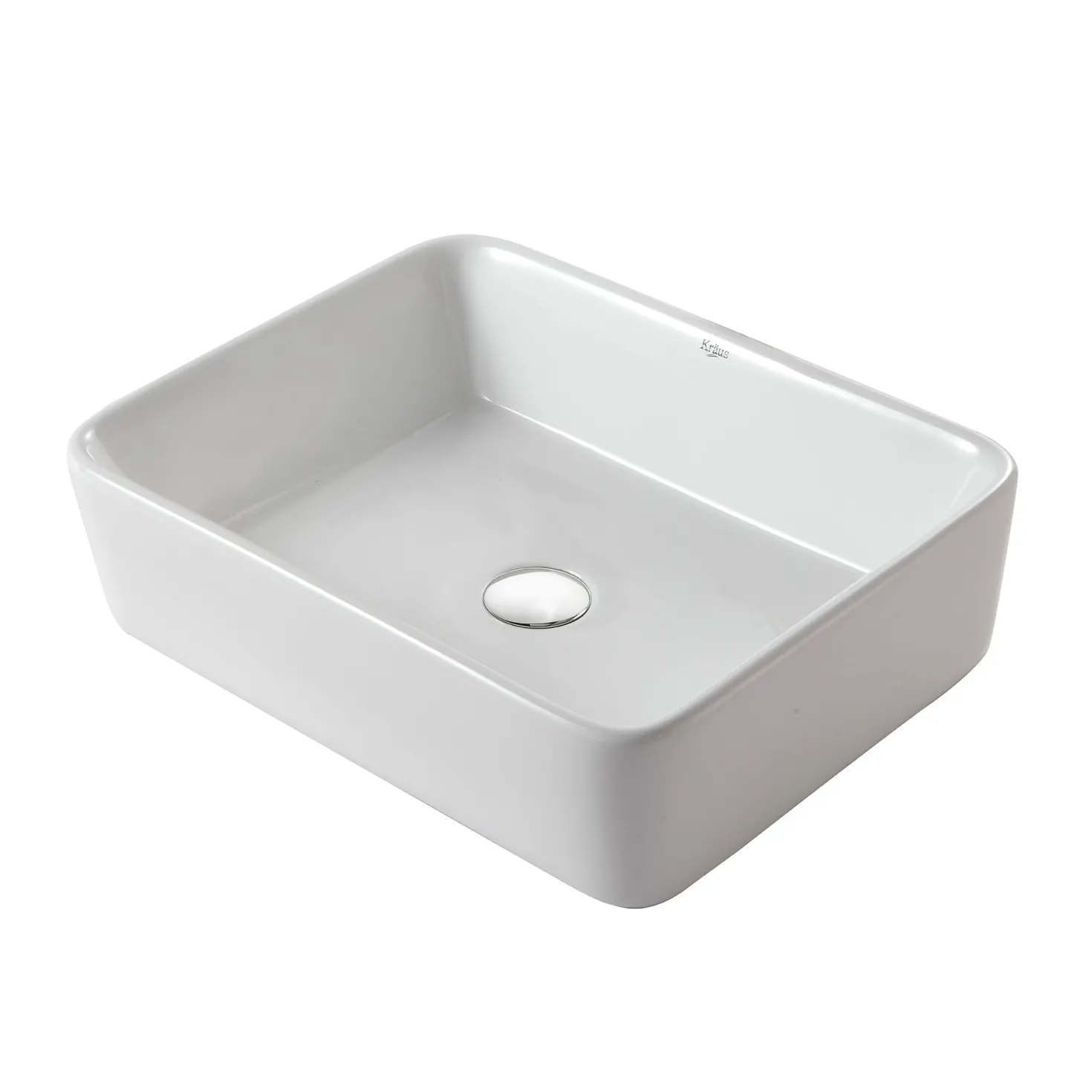 KRAUS White Rectangular Ceramic Bathroom Sink with Pop Up Drain