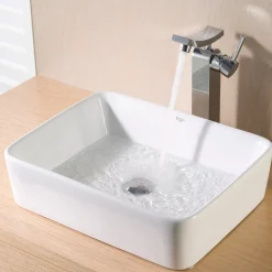 KRAUS White Rectangular Ceramic Bathroom Sink with Pop Up Drain