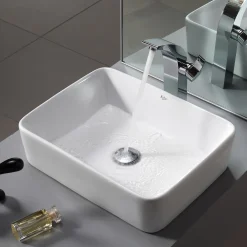 KRAUS White Rectangular Ceramic Bathroom Sink with Pop Up Drain