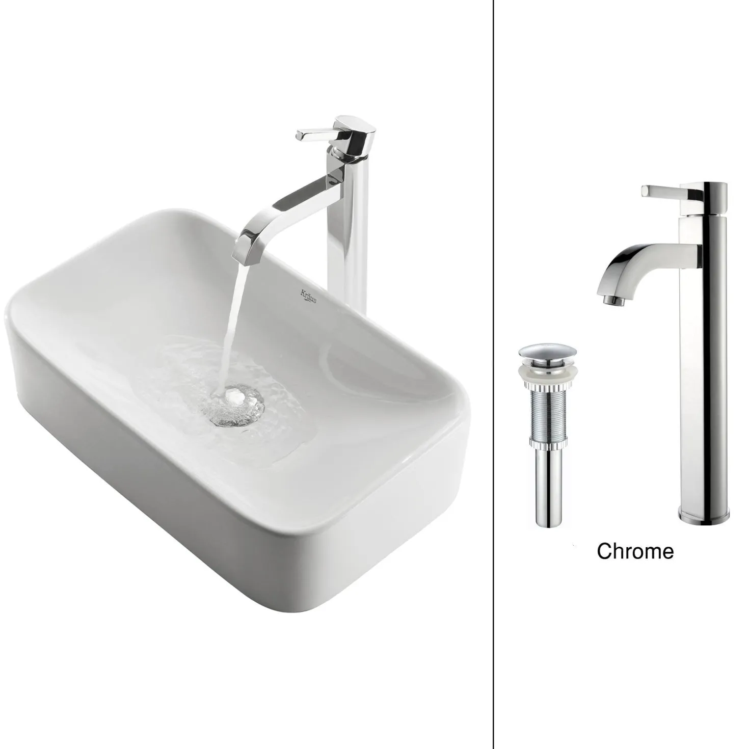 KRAUS White Rectangular Ceramic Sink and Ramus Faucet