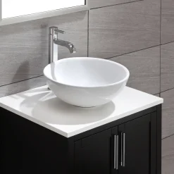 KRAUS White Round Ceramic Bathroom Sink with Pop Up Drain