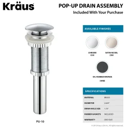 KRAUS White Round Ceramic Bathroom Sink with Pop Up Drain