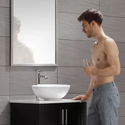 KRAUS White Round Ceramic Bathroom Sink with Pop Up Drain