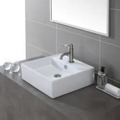 KRAUS White Square Ceramic Bathroom Sink and Pop Up Drain with Overflow
