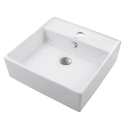 KRAUS White Square Ceramic Bathroom Sink and Pop Up Drain with Overflow