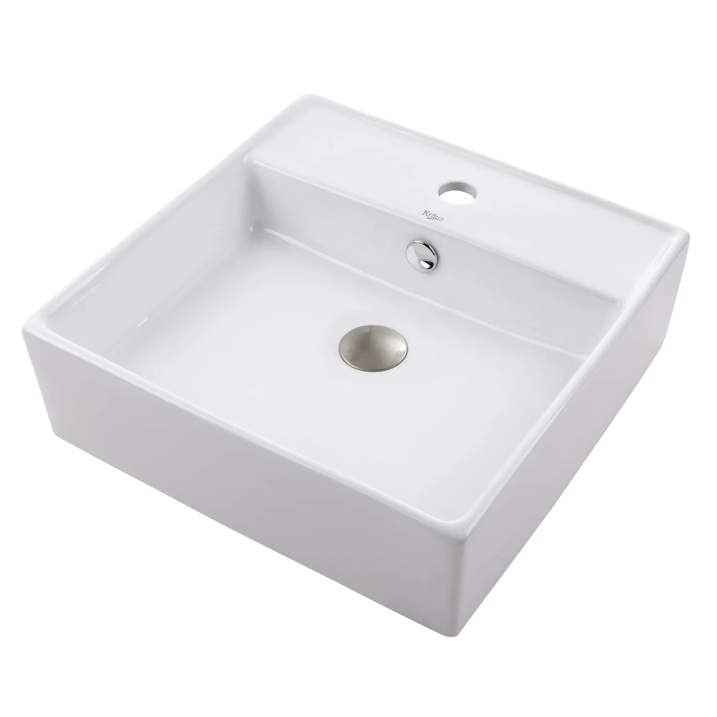 KRAUS White Square Ceramic Bathroom Sink and Pop Up Drain with Overflow