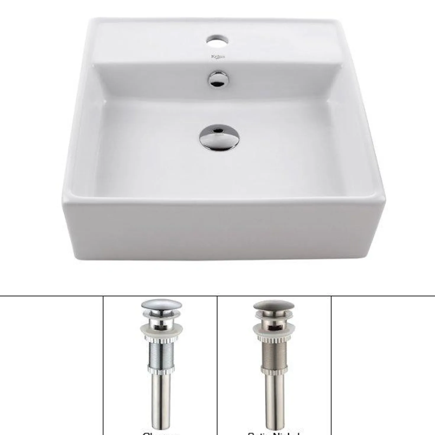 KRAUS White Square Ceramic Bathroom Sink and Pop Up Drain with Overflow