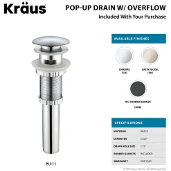 KRAUS White Square Ceramic Bathroom Sink and Pop Up Drain with Overflow