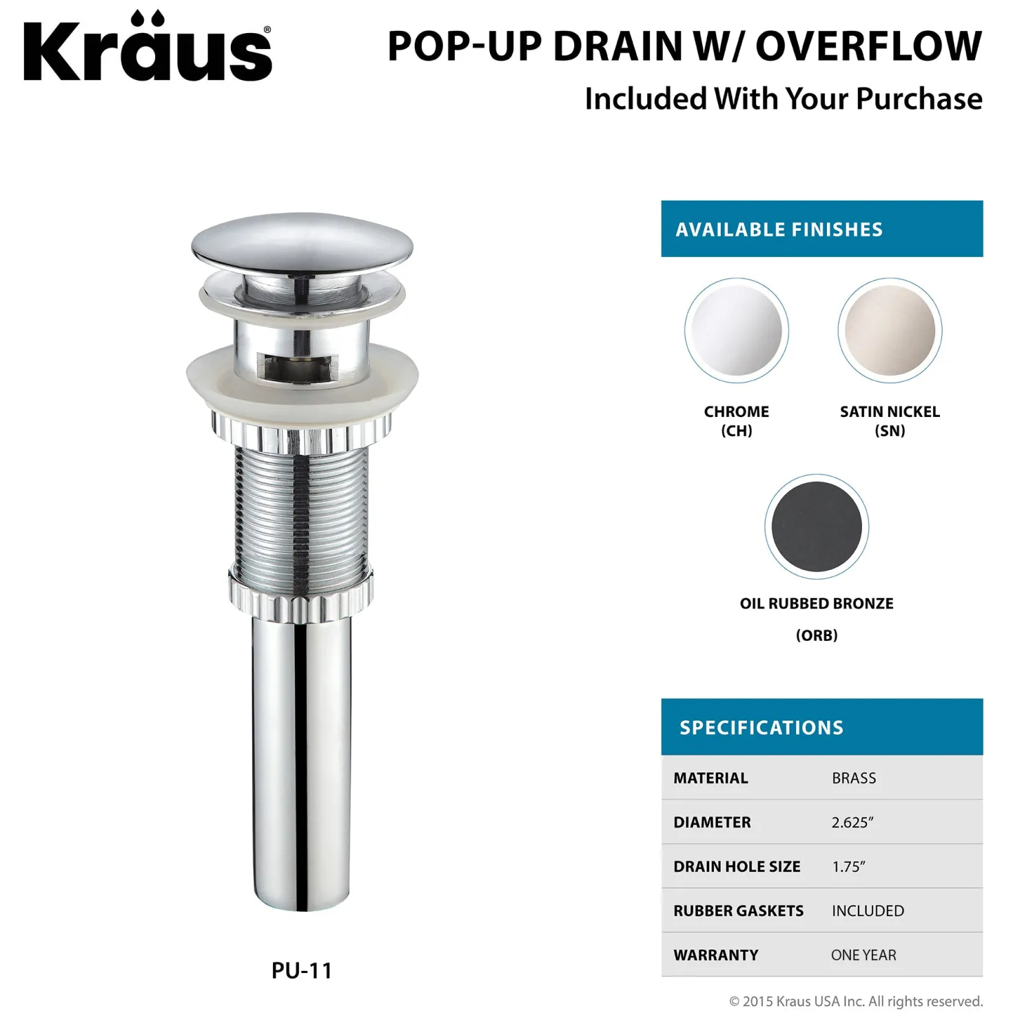 KRAUS White Square Ceramic Bathroom Sink and Pop Up Drain with Overflow