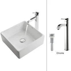 KRAUS White Square Ceramic Sink and Ramus Faucet