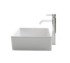 KRAUS White Square Ceramic Sink and Ramus Faucet