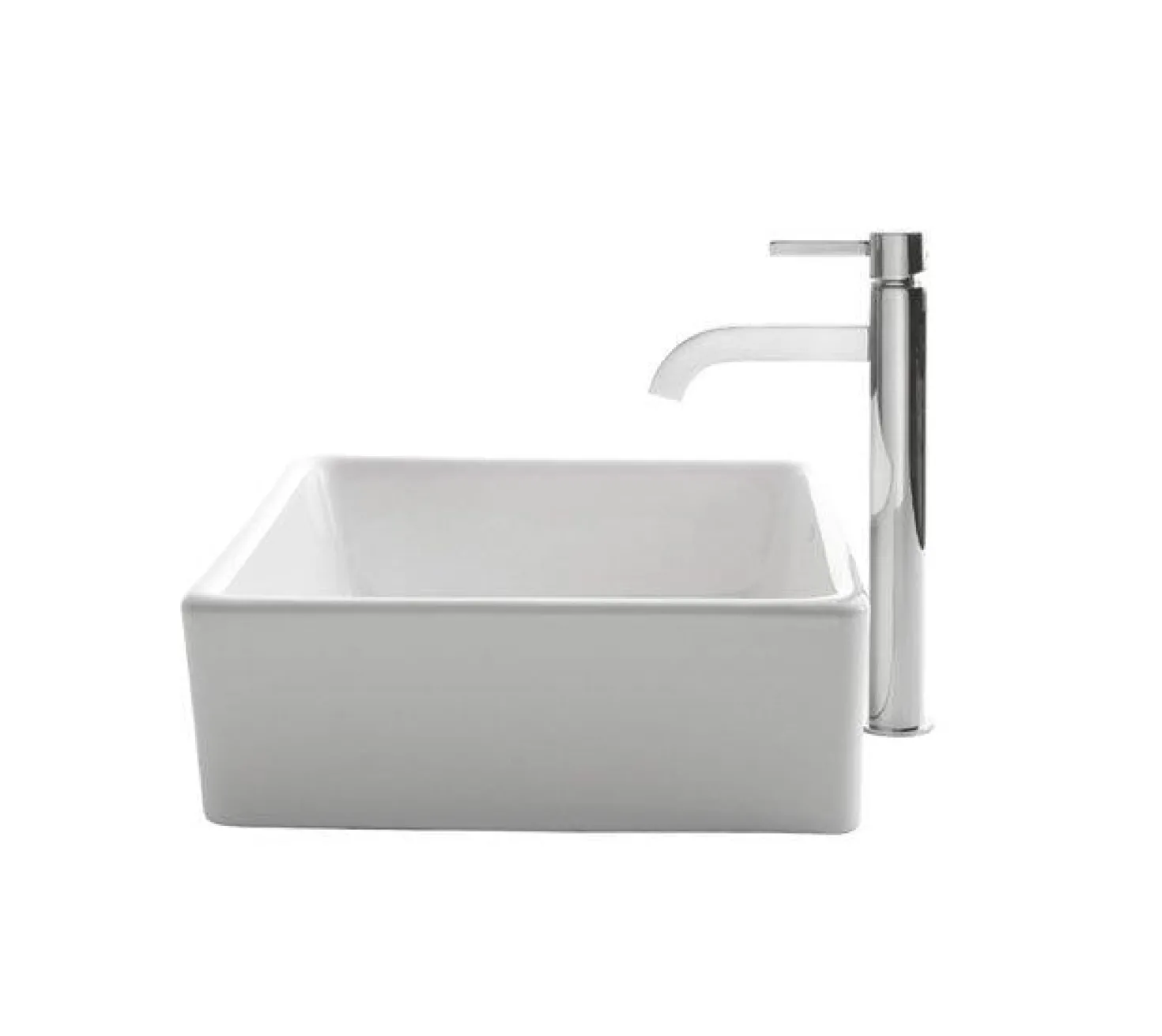 KRAUS White Square Ceramic Sink and Ramus Faucet