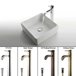 KRAUS White Square Ceramic Sink and Ramus Faucet