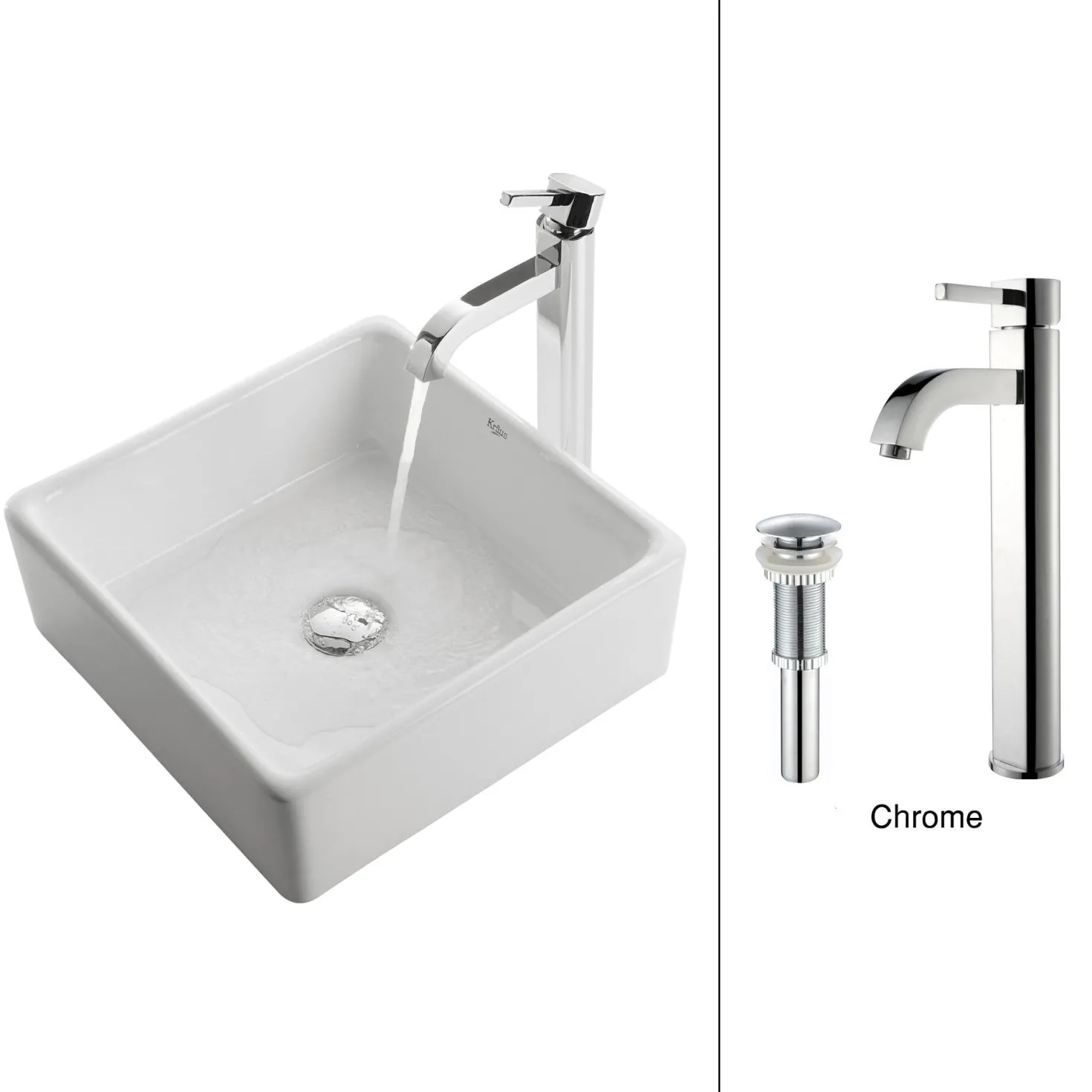 KRAUS White Square Ceramic Sink and Ramus Faucet