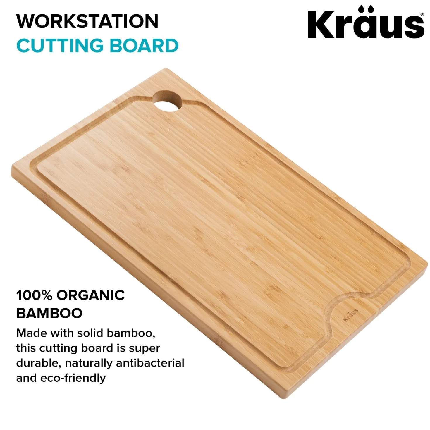 KRAUS Workstation Kitchen Sink Solid Bamboo Cutting Board