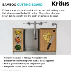 KRAUS Workstation Kitchen Sink Solid Bamboo Cutting Board
