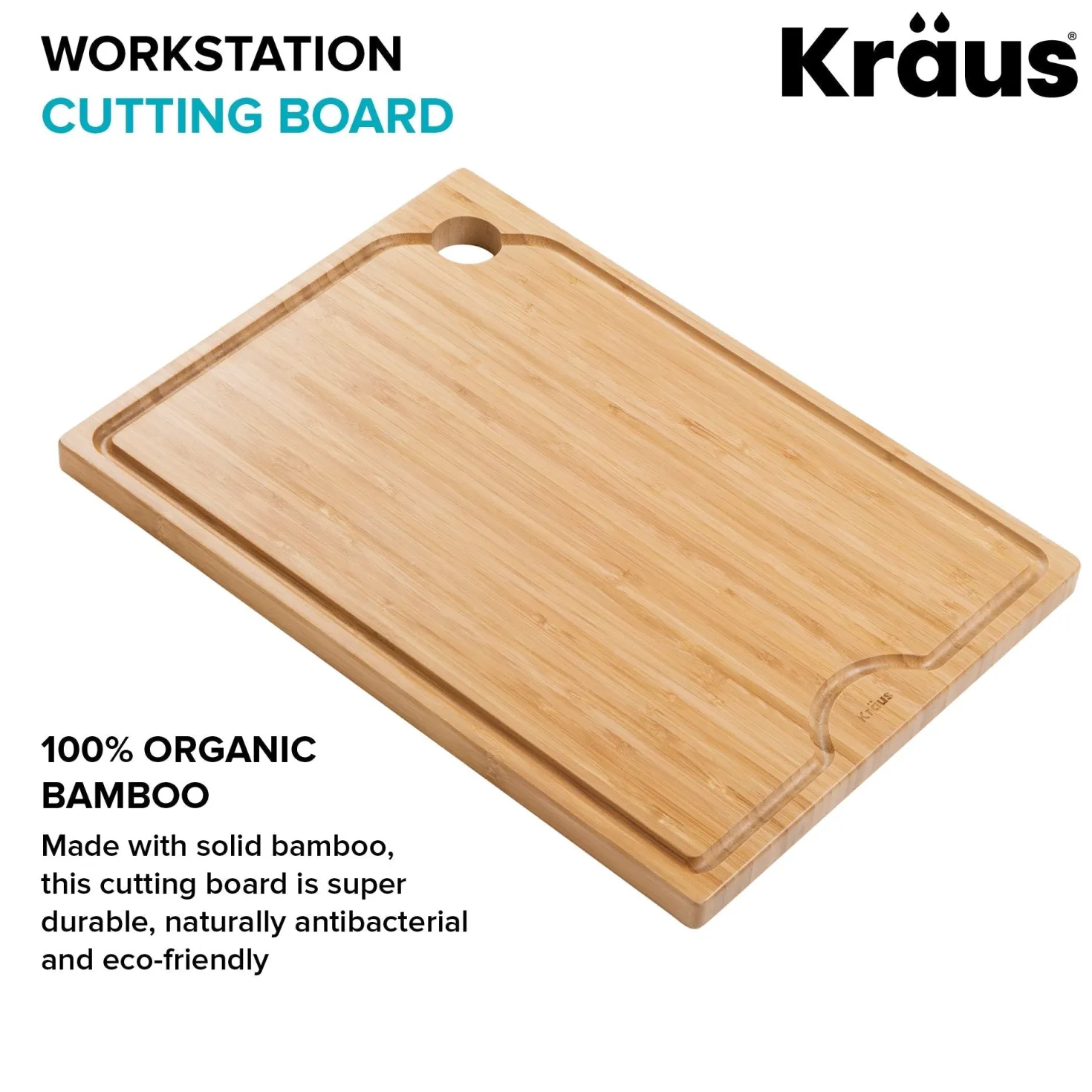 KRAUS Workstation Kitchen Sink Solid Bamboo Cutting Board