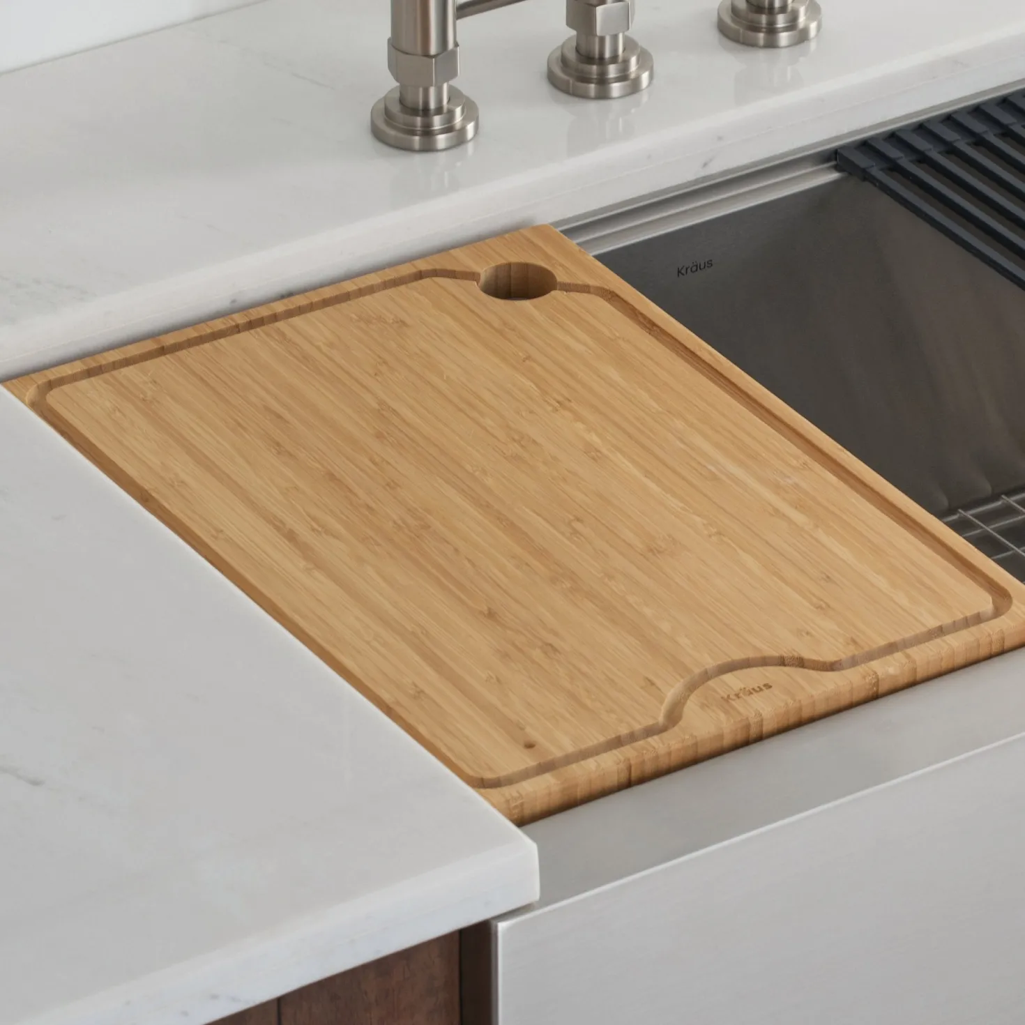 KRAUS Workstation Kitchen Sink Solid Bamboo Cutting Board