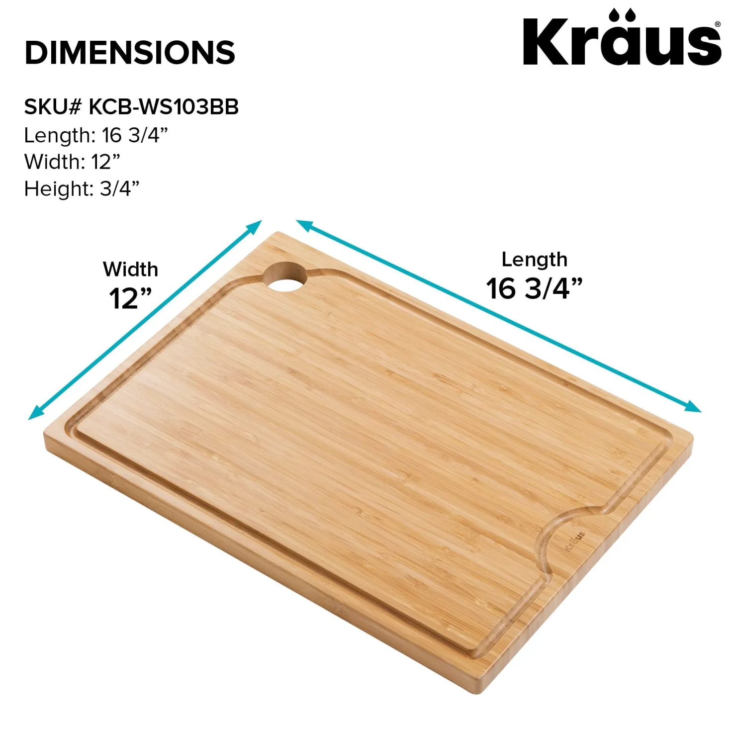 KRAUS Workstation Kitchen Sink Solid Bamboo Cutting Board