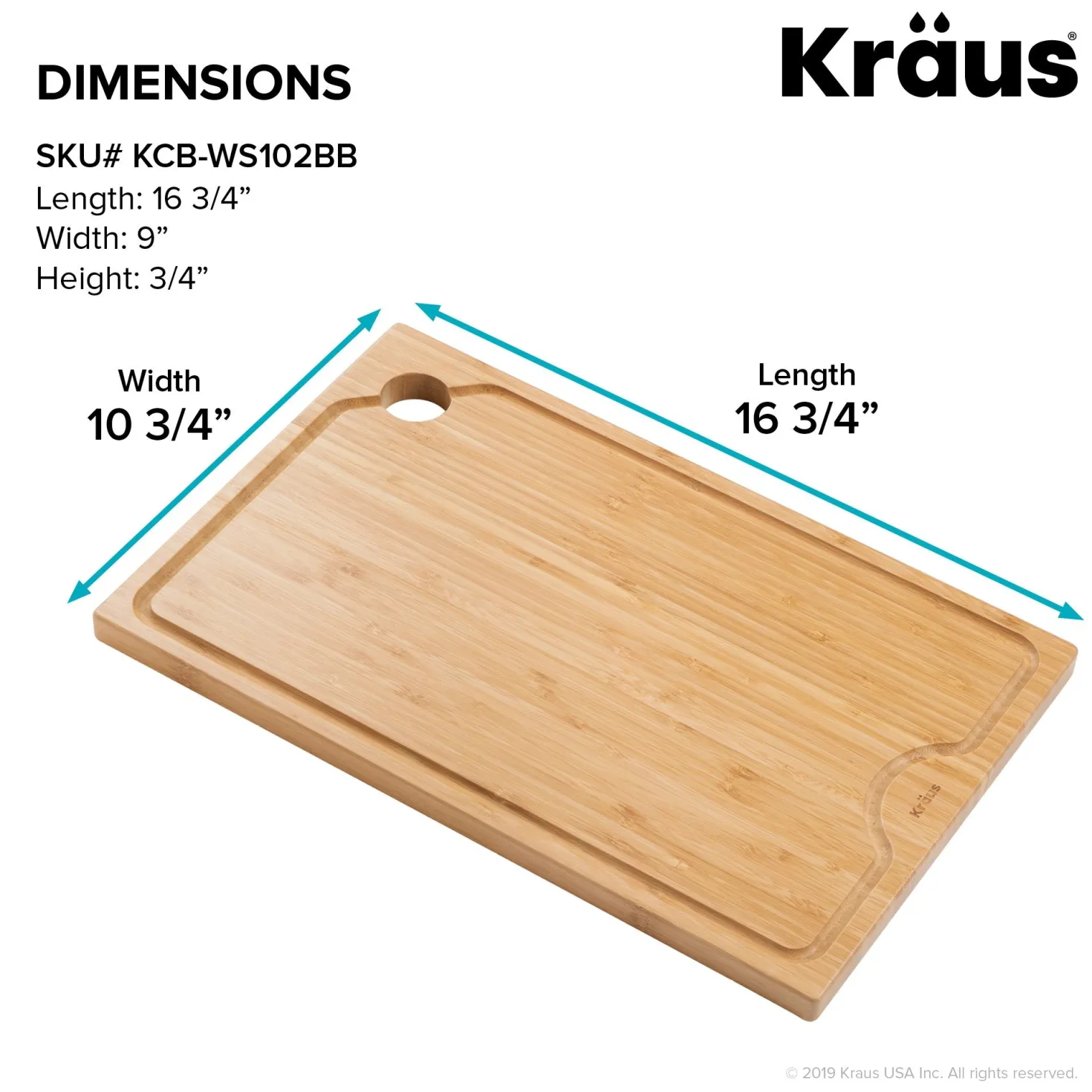 KRAUS Workstation Kitchen Sink Solid Bamboo Cutting Board