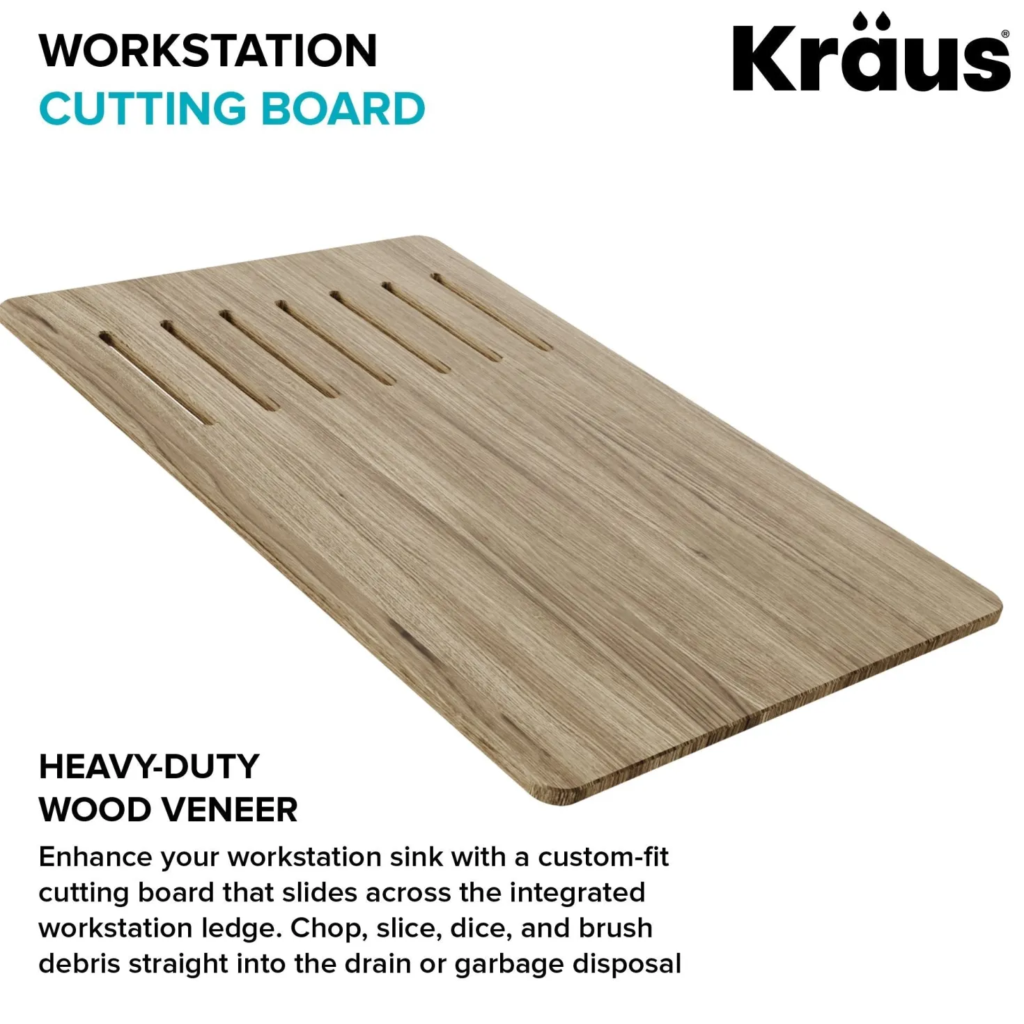 KRAUS Workstation Kitchen Sink Wood Grain Composite Cutting Board