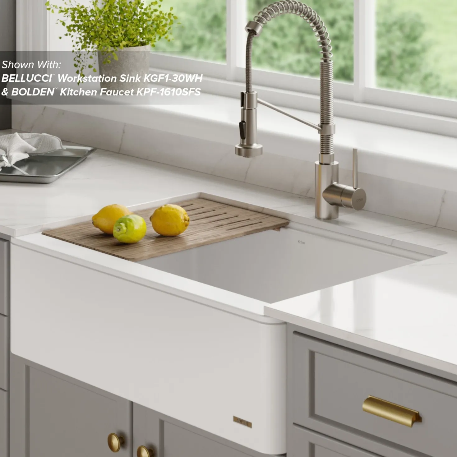 KRAUS Workstation Kitchen Sink Wood Grain Composite Cutting Board