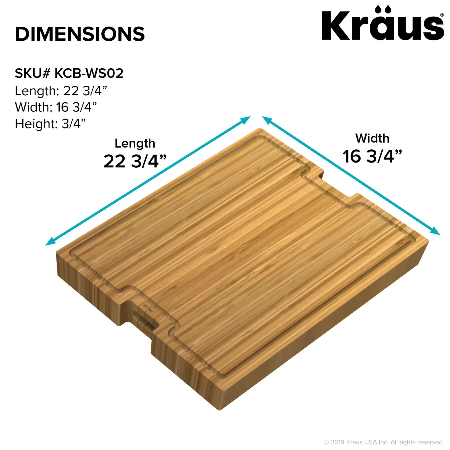 KRAUS Workstation Kitchen Sink Solid Bamboo Cutting Board/Serving Board