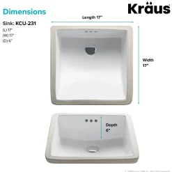 KRAUS 17" x 17" Ceramic Undermount Bathroom Sink in White with Overflow